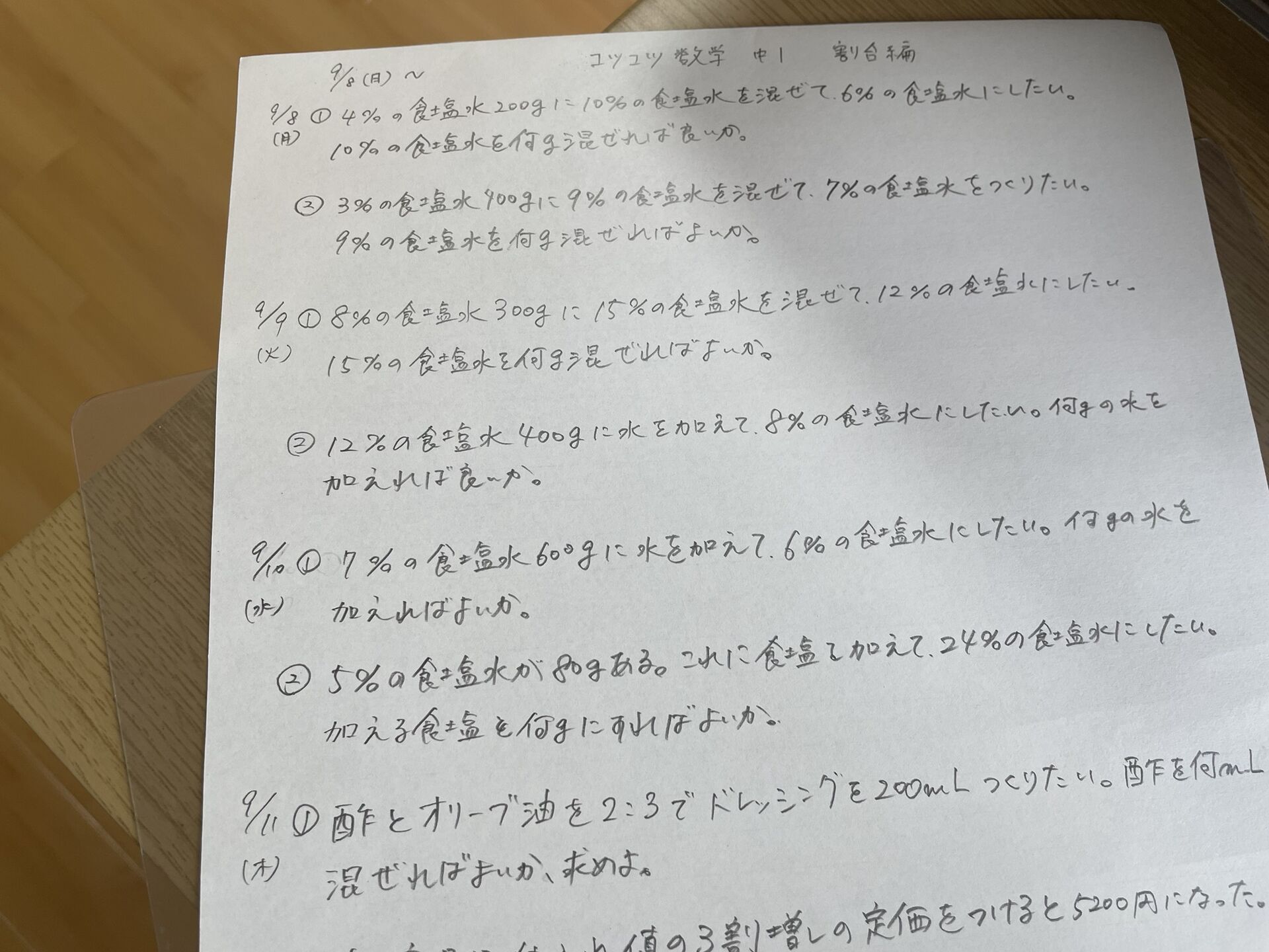 【中１】コツコツ数学（～割合編～）に入ろっか！